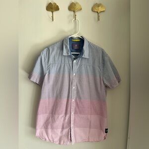 Scotch & Soda Blue and Pink Striped Short-Sleeve Button-Down Shirt